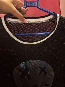 Graphic Print Black Mesh T-Shirt