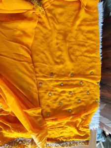 Mustard Bead Embroidered Saree (Women&#39;s)