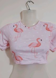 Flamingo Print Pink Crop Top