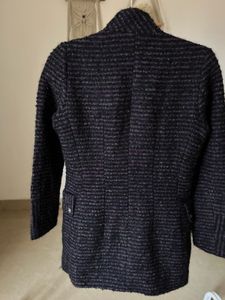 Elegant BLack-Purple Tweed Blend Coat