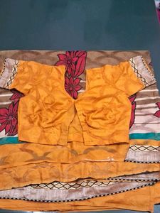 Organic Cotton Saree WITH Stitched Blouse For Wome