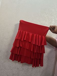 Red Ruffled Mini Skirt