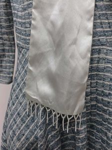 Elegant 2in1 Satin-chiffon Scarf with Fringe