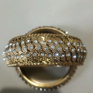 Gold-toned Crystal Bangles (Set of 2)