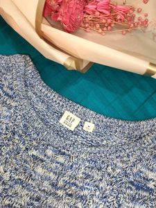 Blue Patterned Knit Sweater
