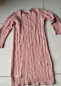 Peach Cable Knit Sweater Dress