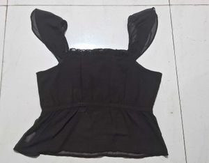 Chic Black Ruffle Sleeve Top