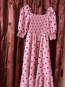 Pink Polka Dot Smocked Dress