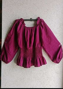 Purple Bardot Clinched Waist Top😍💜💜