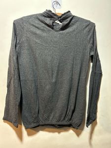 Gray Ruffled Mock Neck Long Sleeve Top