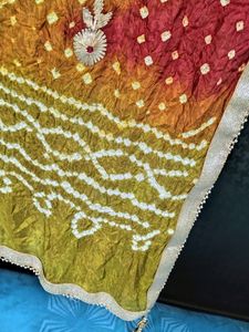 Unused Rich Quality Silk Bandhani Heavy Dupatta with Gotta Patti Embroidered💛💚🧡
