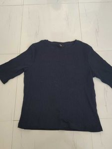Navy Blue Elbow Sleeves Tshirt