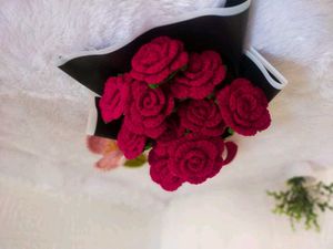 Handmade Crochet Red Rose Bouquet