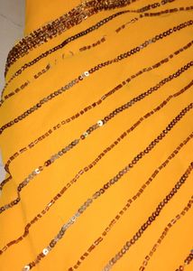 Mango Yellow Saree With Stitched Blouse