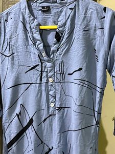 Light Blue Abstract Printed Kurta Top- Full Sleeve
