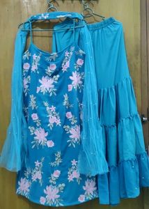 Blue Floral Embroidered Kurta and sharara Set🌹
