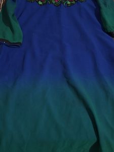 Blue Kurta with Floral Embroidery