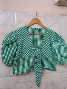 STYLE QUOTIENT CHECKED GREEN & WHITE CROP TOP