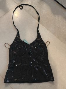 Sparkling Black Sequin Halter Top