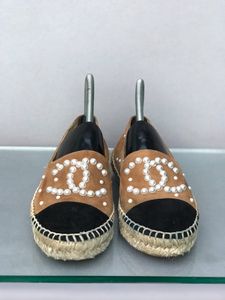 Auth CHANEL Espadrille Mother Of Pearl Flats