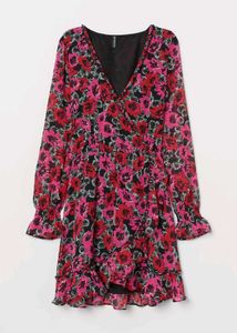 Long Sleeve V-Neck Floral Mini Dress – H&M
