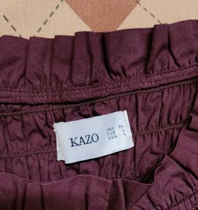 Kazo Smocked Top With Puff Sleeves And Ruffle