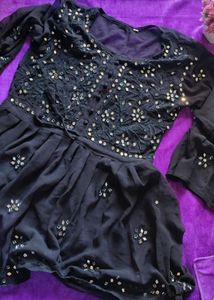 Black Embellished Peplum Top