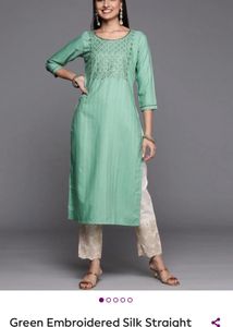 Libas Green Embroidered Silk kurta