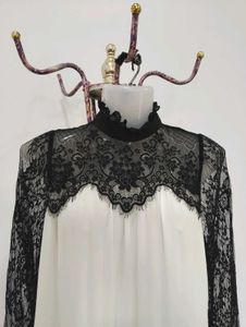 Lace Trim Mock Neck Blouse