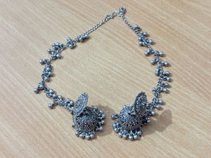 Oxidized Silver Jhumka Earrings with Chain