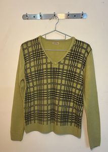 Green Plaid V-Neck Sweater