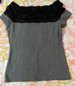Gray Lace Top