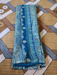 floral blue printed saree