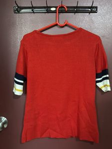Red Striped Sleeve Knit Top