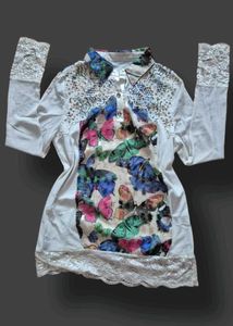 FREE SHIPPING :3 y2k Butterfly Print Lace Trim Top