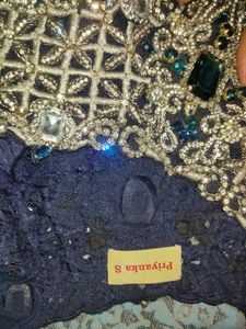 Navy Blue Stone And Zari Work Midi With Dupatta