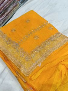 Golden Yellow Embellished Saree