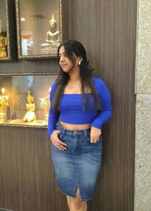 Blue Long Sleeve Crop Top