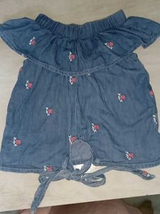 Denim Floral Off-Shoulder Top