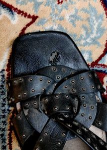 Studded Black Leather Slides