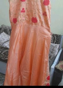 Peach Floral Embroidered Gown