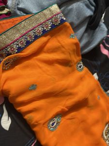 Orange Sari with Embellishments