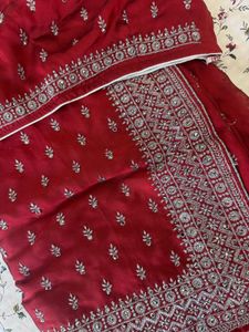 Elegant Red Embroidered Saree &amp; Blouse
