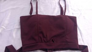 Burgundy Tie-Waist Crop Top