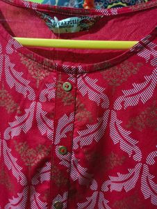 Red Cotton Blend Kurta