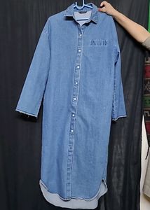 Long Denim Buttondown Imported Shirt Dress