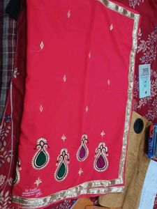 Elegant dark orange Embroidered Saree