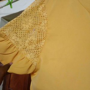 Shein Yellow Lace Sleeve Blouse