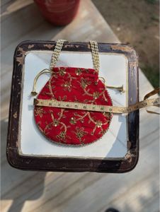 2 Stylish Handwork beaded potlis-Golden&amp;Red Color