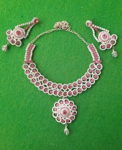Pink Jewel Necklace & Earring Set